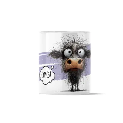 Κούπα Κεραμική πρωτότυπη -  Σχέδιο Crazy Animals Μαλλιαρή Αγελάδα OMG Messy Sketch Cartoon