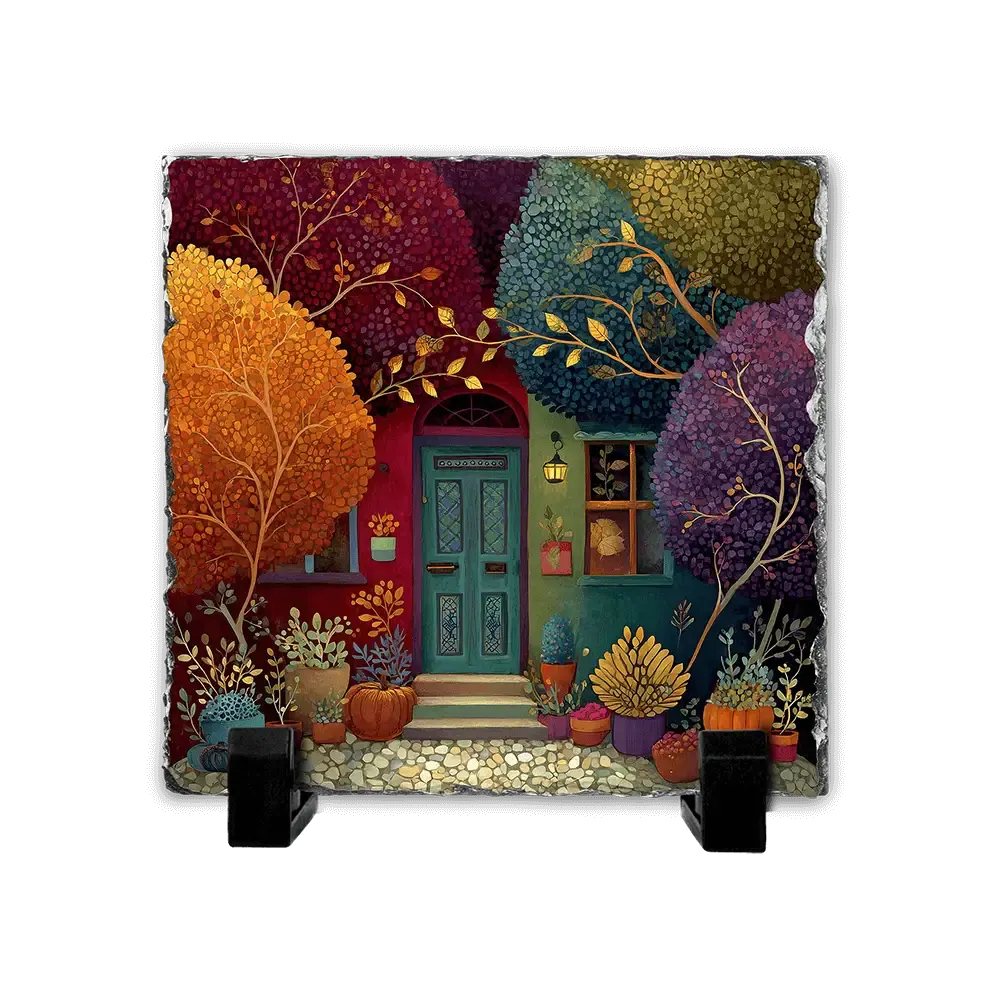 Πέτρινος Πίνακας Επιτραπέζιος 20x20 - Σχέδιο No.7 Φθινοπωρινή Βεράντα Colorful Art