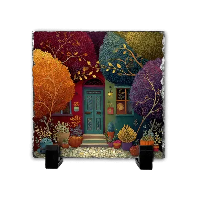 Πέτρινος Πίνακας Επιτραπέζιος 20x20 - Σχέδιο No.7 Φθινοπωρινή Βεράντα Colorful Art