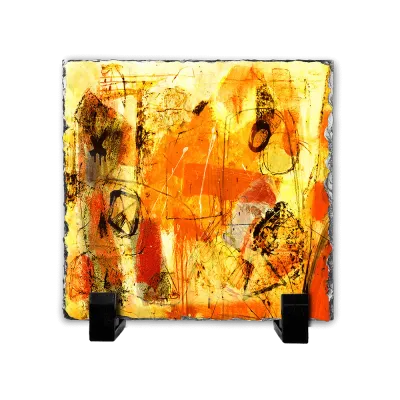 Πέτρινος Πίνακας Επιτραπέζιος 20x20 - Κίτρινη Σύνθεση Abstract Mixed Media