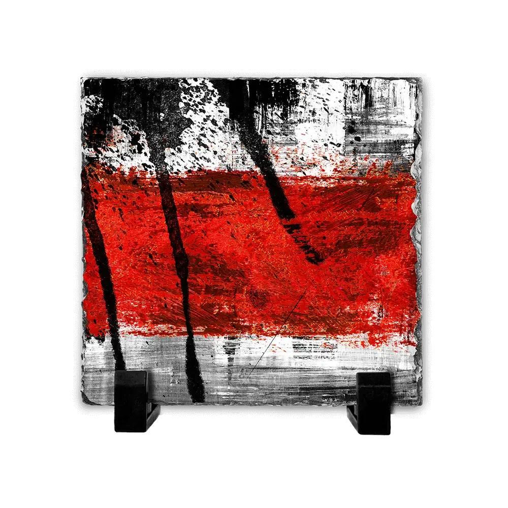 Πέτρινος Πίνακας Επιτραπέζιος 20x20 - Κόκκινες Πινελιές Grunge Abstract