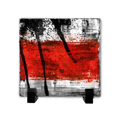 Πέτρινος Πίνακας Επιτραπέζιος 20x20 - Κόκκινες Πινελιές Grunge Abstract