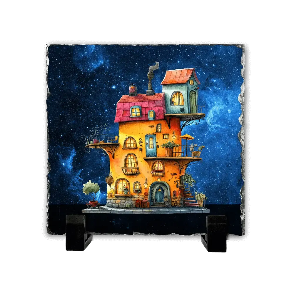 Πέτρινος Πίνακας Επιτραπέζιος 20x20 - Παραμυθένιο κτίριο, Whimsical Art