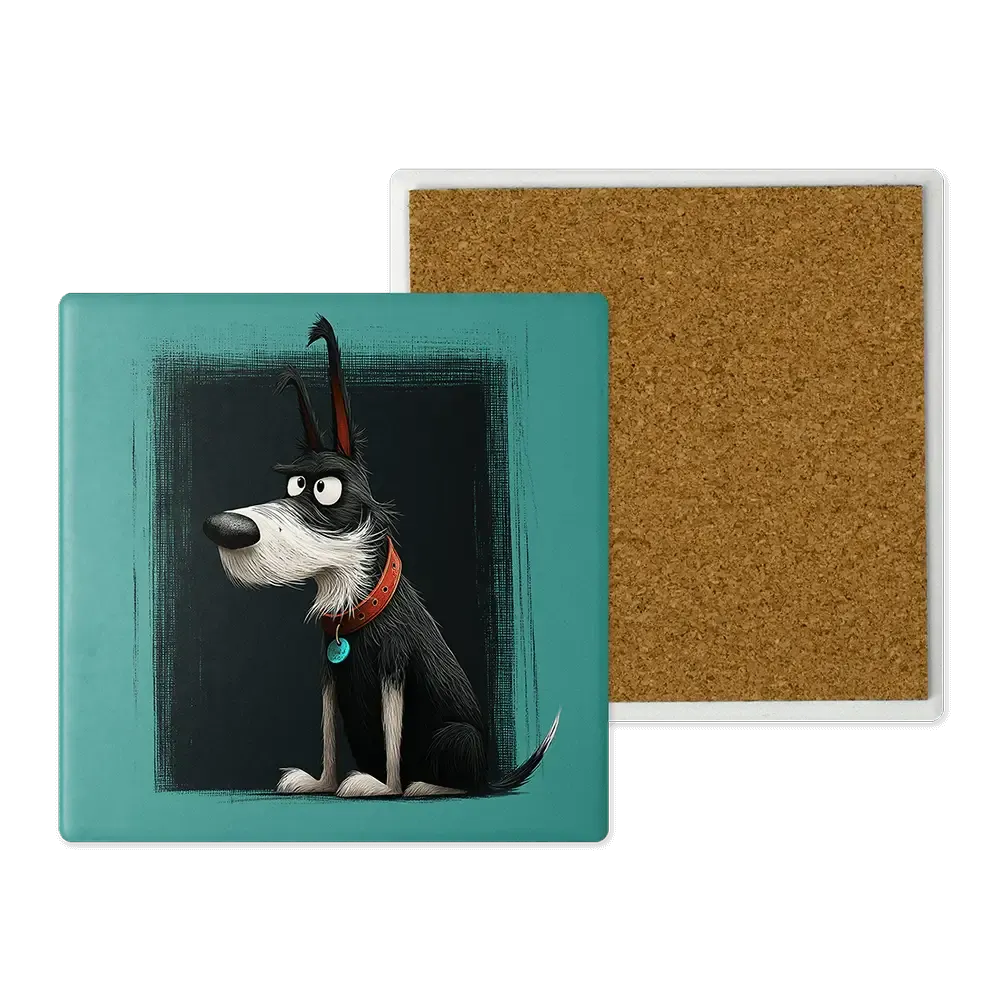 Μοντέρνο Κεραμικό Σουβέρ Art 10x10 Σχέδιο Σκύλος σε Πράσινο Φόντο Cartoon