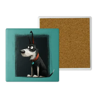 Μοντέρνο Κεραμικό Σουβέρ Art 10x10 Σχέδιο Σκύλος σε Πράσινο Φόντο Cartoon