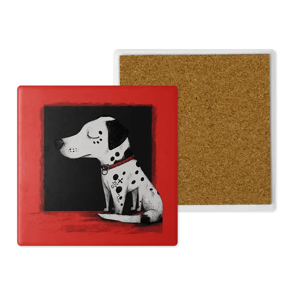 Μοντέρνο Κεραμικό Σουβέρ Art 10x10 Σχέδιο Σκύλος σε Κόκκινο Φόντο Cartoon