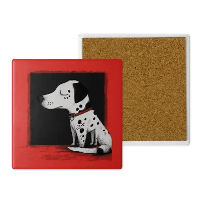 Μοντέρνο Κεραμικό Σουβέρ Art 10x10 Σχέδιο Σκύλος σε Κόκκινο Φόντο Cartoon