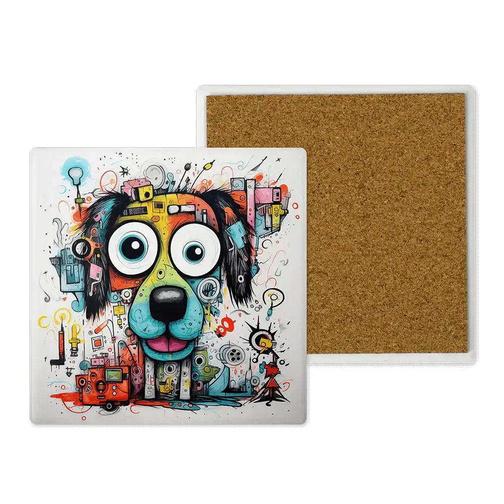 Μοντέρνο Κεραμικό Σουβέρ Art 10x10 Σχέδιο Σκύλος Πολύχρωμος Doodle Cartoon