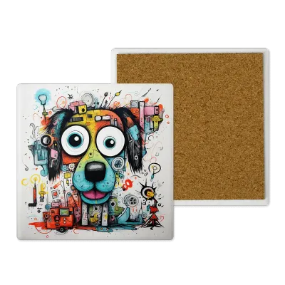 Μοντέρνο Κεραμικό Σουβέρ Art 10x10 Σχέδιο Σκύλος Πολύχρωμος Doodle Cartoon