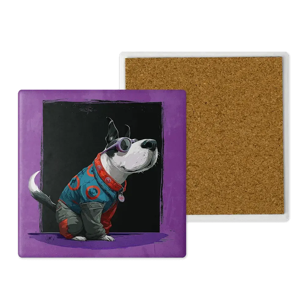 Μοντέρνο Κεραμικό Σουβέρ Art 10x10 Σχέδιο Σκύλος σε Mωβ Φόντο Cartoon