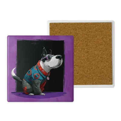 Μοντέρνο Κεραμικό Σουβέρ Art 10x10 Σχέδιο Σκύλος σε Mωβ Φόντο Cartoon