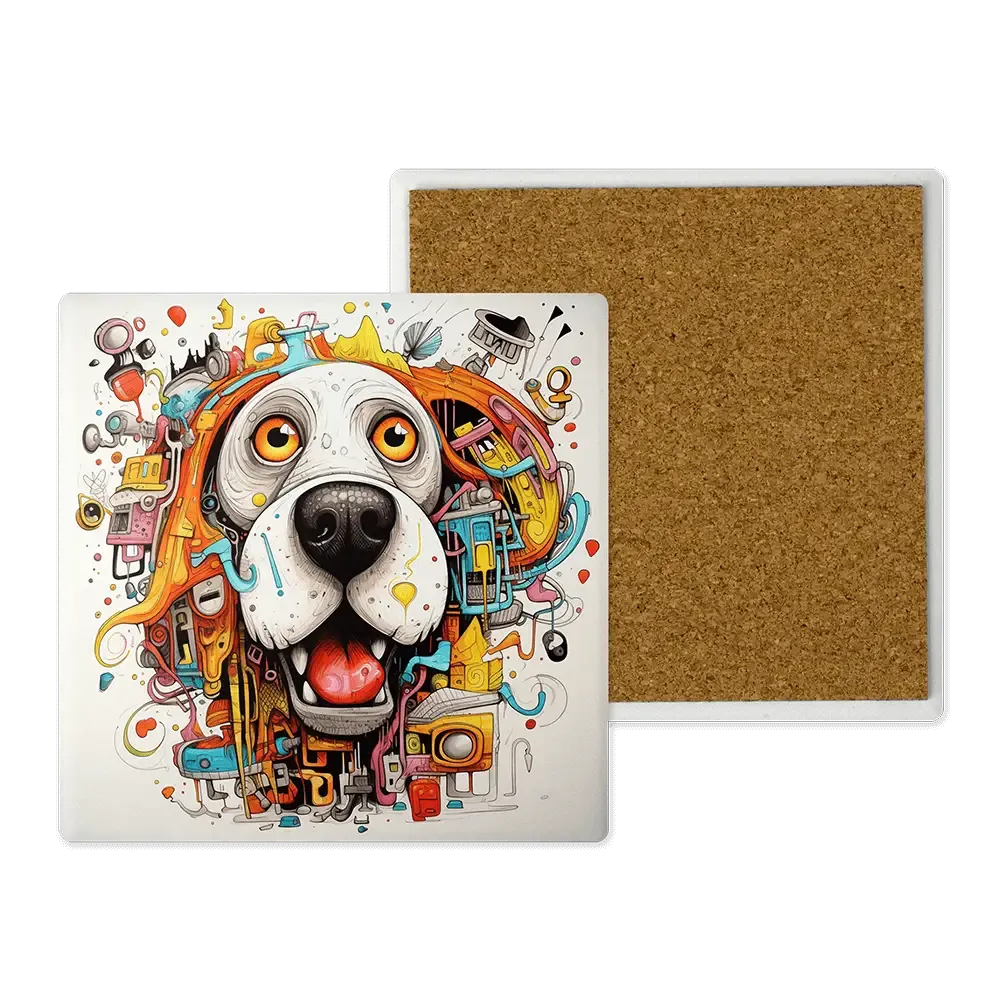 Μοντέρνο Κεραμικό Σουβέρ Art 10x10 Σχέδιο Σκύλος Λευκός Doodle Cartoon