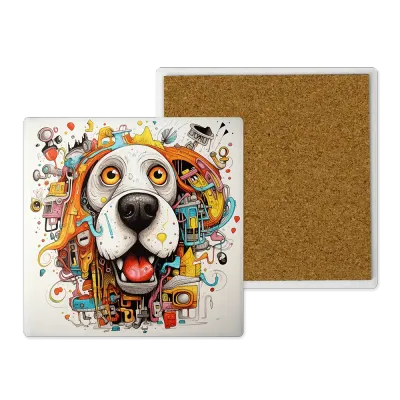 Μοντέρνο Κεραμικό Σουβέρ Art 10x10 Σχέδιο Σκύλος Λευκός Doodle Cartoon