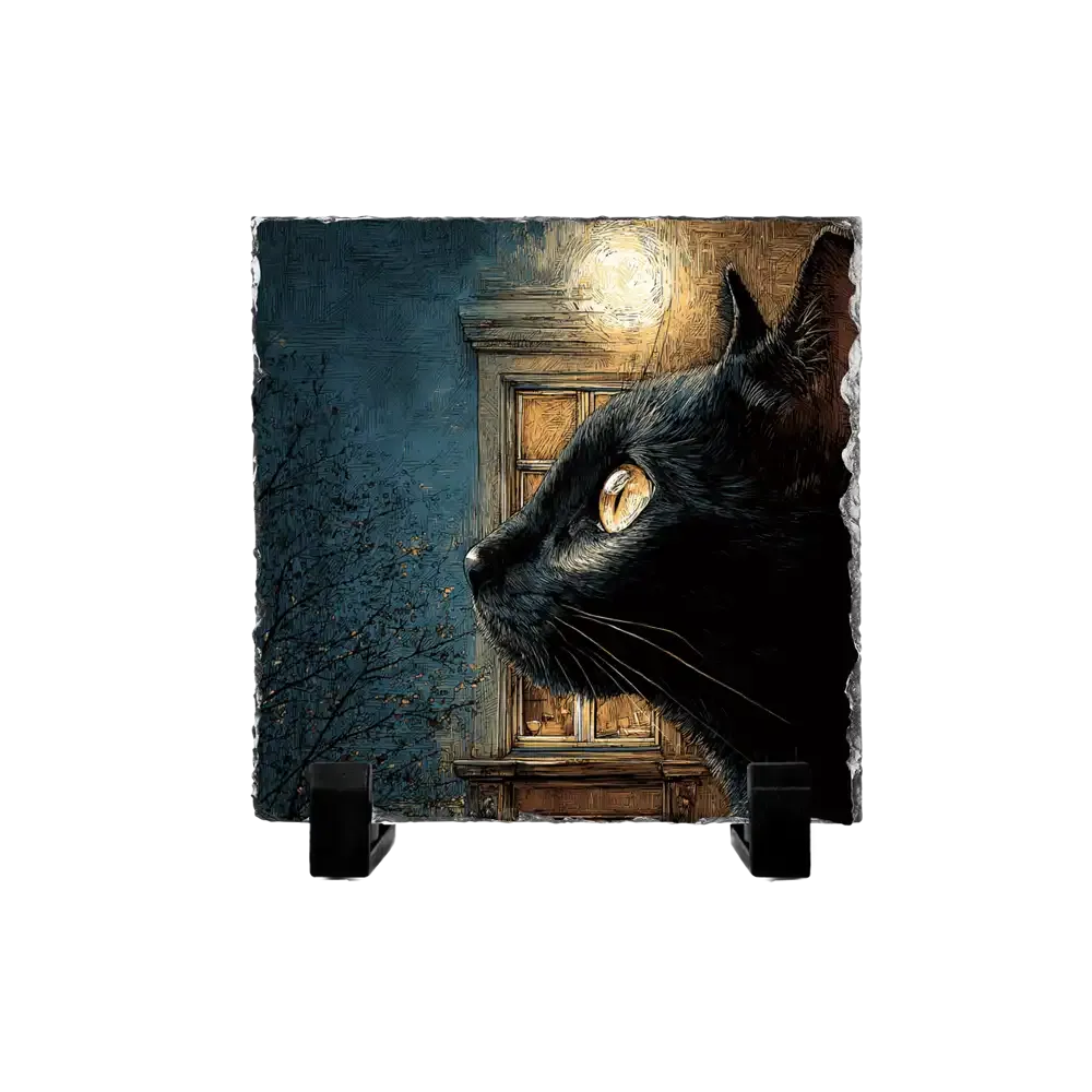 Πέτρινος Πίνακας Επιτραπέζιος 15x15 - Σχέδιο No.1 Μαύρη Γάτα - Majestic Profile