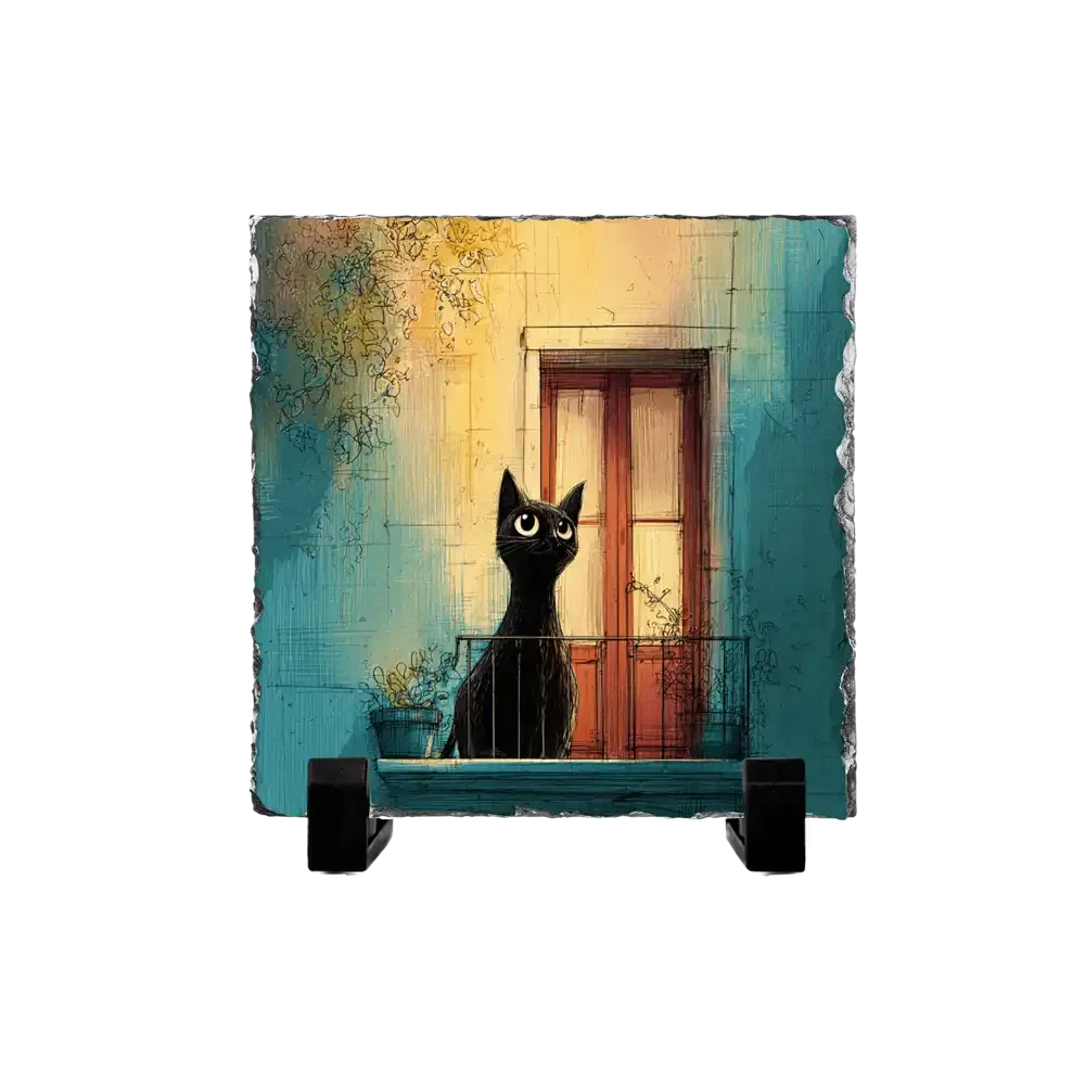 Πέτρινος Πίνακας Επιτραπέζιος 15x15 - Σχέδιο No.2 Μαύρη Γάτα - Graphic Style