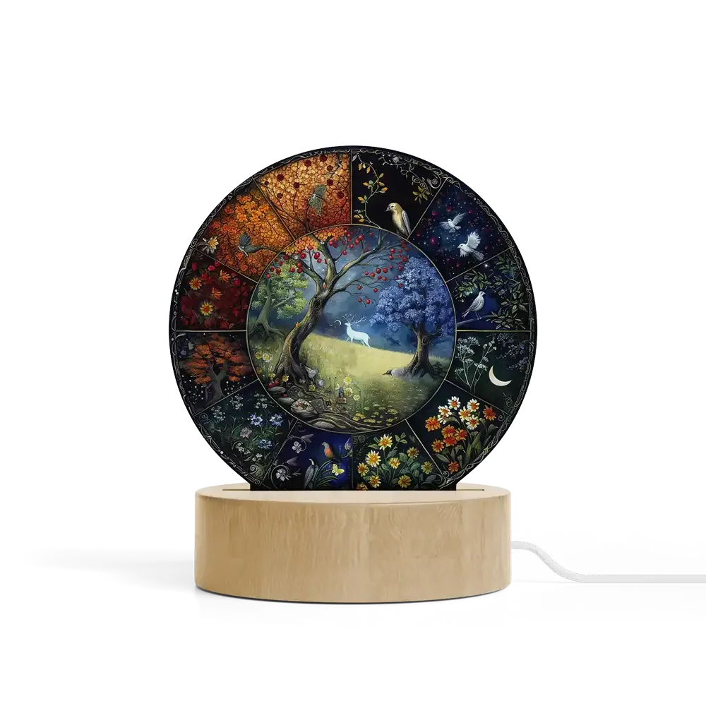 Art Φωτιστικό LED Κυκλικό - Σχέδιο Ο Κύκλος των Εποχών Folk Art Intricate Detail Boho Style Vintage Nature