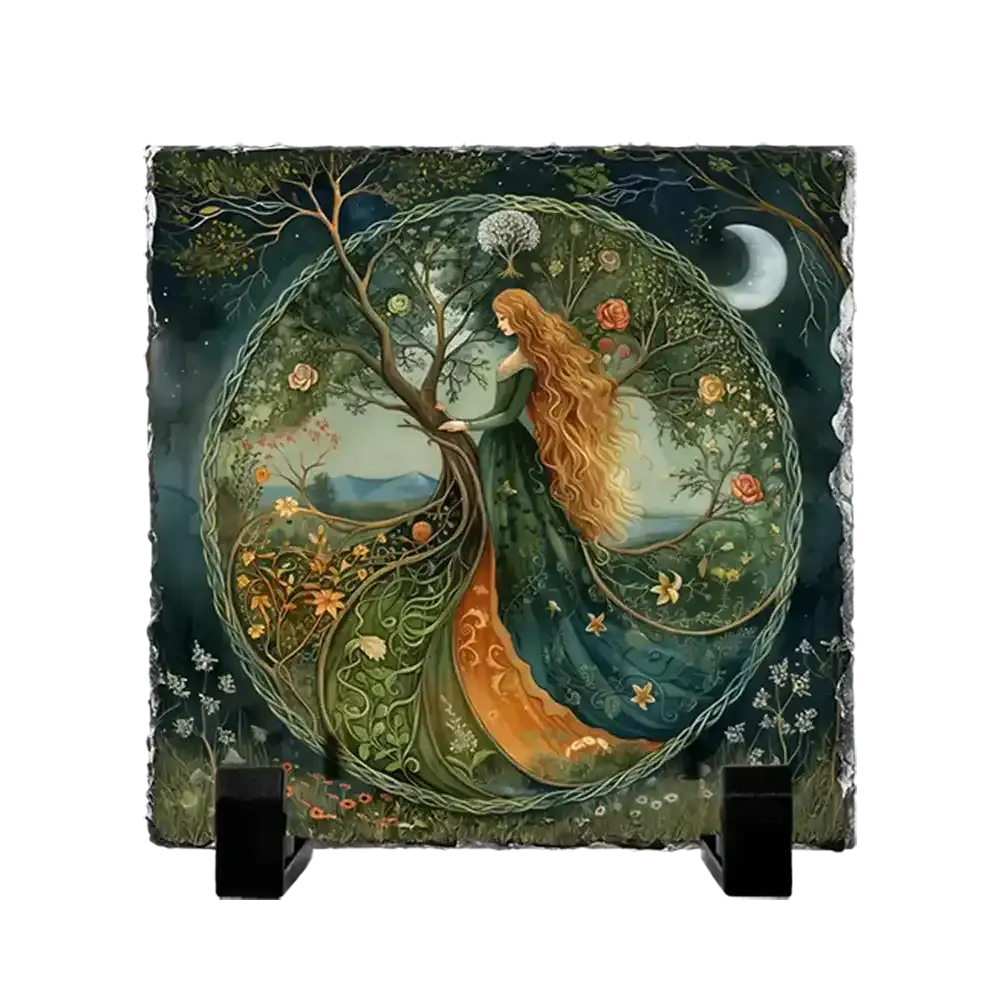 Επιτραπέζιος Πίνακας Πέτρινος 20x20 - Σχέδιο Η Μούσα της Φύσης Art Nouveau Fantasy Art