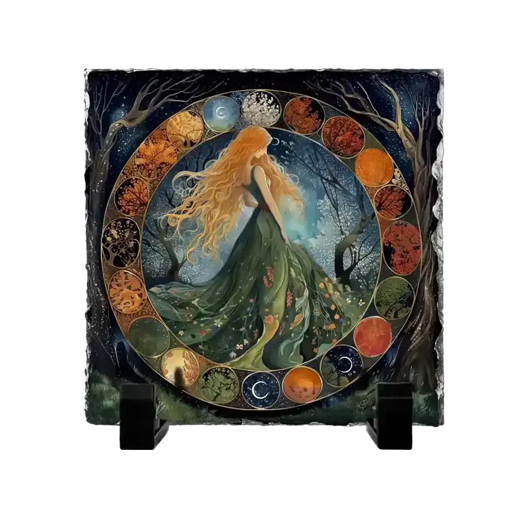 Επιτραπέζιος Πίνακας Πέτρινος 20x20 - Σχέδιο Η Μούσα της Αναγέννησης Art Nouveau Boho Decor Fantasy Art