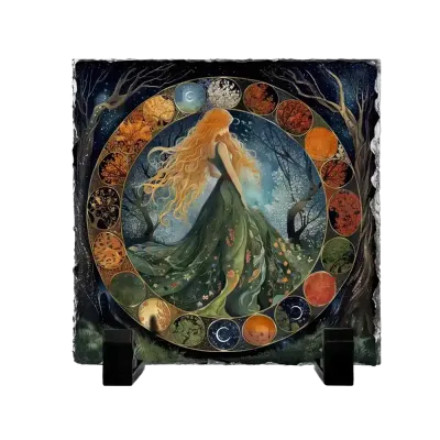 Επιτραπέζιος Πίνακας Πέτρινος 20x20 - Σχέδιο Η Μούσα της Αναγέννησης Art Nouveau Boho Decor Fantasy Art