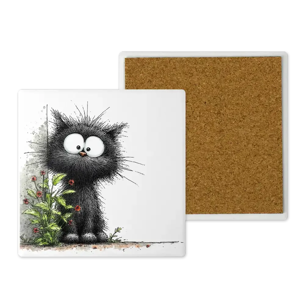 Μοντέρνο Κεραμικό Σουβέρ Art 10x10 Σχέδιο Η Γάτα των Λουλουδιών