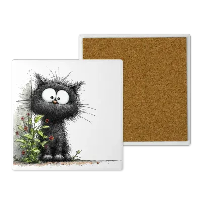 Μοντέρνο Κεραμικό Σουβέρ Art 10x10 Σχέδιο Η Γάτα των Λουλουδιών