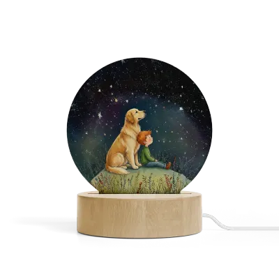 Art Φωτιστικό LED Κυκλικό - Σχέδιο Αγόρι με Σκύλο Golden Retriever Starry Night Art Art Φωτιστικό LED Κυκλικό - Σχέδιο Αγόρι με Σκύλο Golden Retriever Starry Night Art