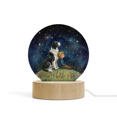 Art Φωτιστικό LED Κυκλικό - Σχέδιο Αγόρι με Σκύλο Border Collie Starry Night Illustration Art Φωτιστικό LED Κυκλικό - Σχέδιο Αγόρι με Σκύλο Border Collie Starry Night Illustration