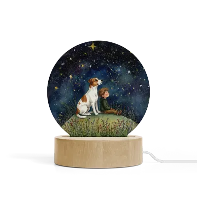 Art Φωτιστικό LED Κυκλικό - Σχέδιο Αγόρι με Σκύλο Jack Russell Starry Night Art Art Φωτιστικό LED Κυκλικό - Σχέδιο Αγόρι με Σκύλο Jack Russell Starry Night Art