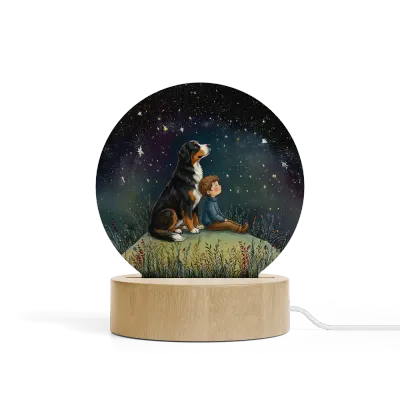 Art Φωτιστικό LED Κυκλικό - Σχέδιο Αγόρι με Σκύλο Bernese Starry Night Art Art Φωτιστικό LED Κυκλικό - Σχέδιο Αγόρι με Σκύλο Bernese Starry Night Art