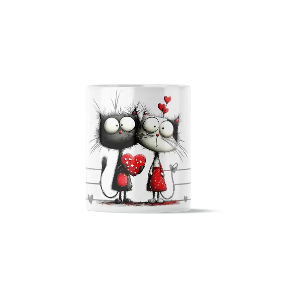 Κούπα Κεραμική πρωτότυπη - Ζευγάρι Γατάκια με Καρδιά-Πουά Polka Dot Heart Cats