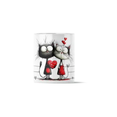 Κούπα Κεραμική πρωτότυπη - Ζευγάρι Γατάκια με Καρδιά-Πουά Polka Dot Heart Cats