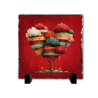 Πέτρινος Επιτραπέζιος Πίνακας 15x15 - Σχέδιο Δέντρο της Αγάπης με Πολύχρωμα Επίπεδα - Whimsical Layered Heart Art