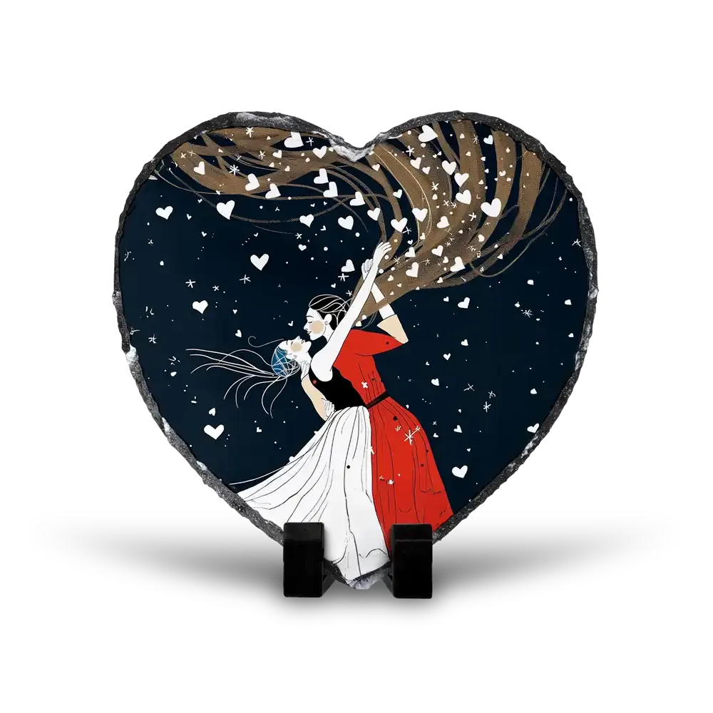 Πέτρινος Επιτραπέζιος Πίνακας Καρδιά 20x20 - Ο Χορός των Αστεριών Contemporary Minimalist Illustration