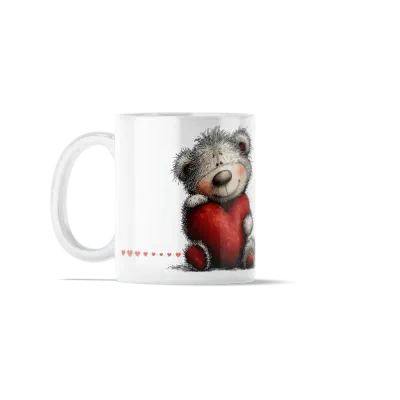 Κούπα Κεραμική πρωτότυπη - Αρκουδάκι Teddy με Κόκκινη Καρδιά Soft Plush Art