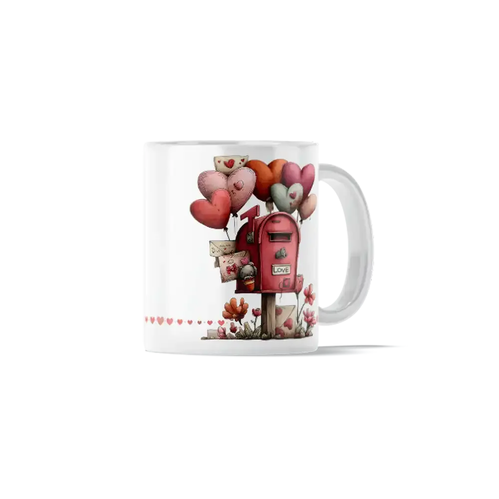 Κούπα Κεραμική πρωτότυπη - Ταχυδρομικό Κουτί με Καρδιές Vintage Mail Art