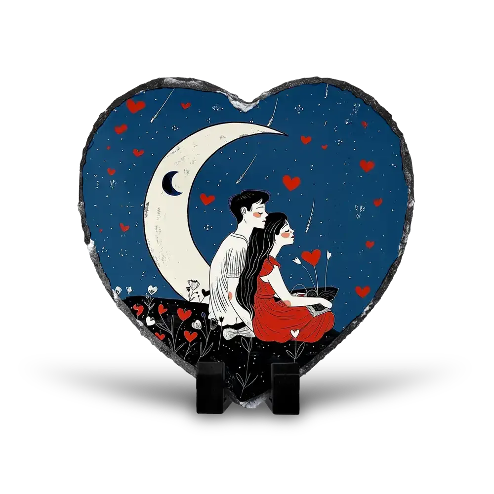 Πέτρινος Επιτραπέζιος Πίνακας Καρδιά 20x20 - Όνειρα στο Φεγγάρι - Whimsical Fantasy Art