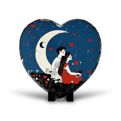 Πέτρινος Επιτραπέζιος Πίνακας Καρδιά 20x20 - Όνειρα στο Φεγγάρι - Whimsical Fantasy Art