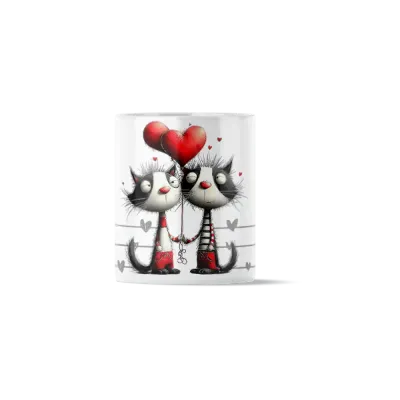 Κούπα Κεραμική πρωτότυπη - Γατάκια με Μπαλόνια Καρδιά Heart Balloon Lovers