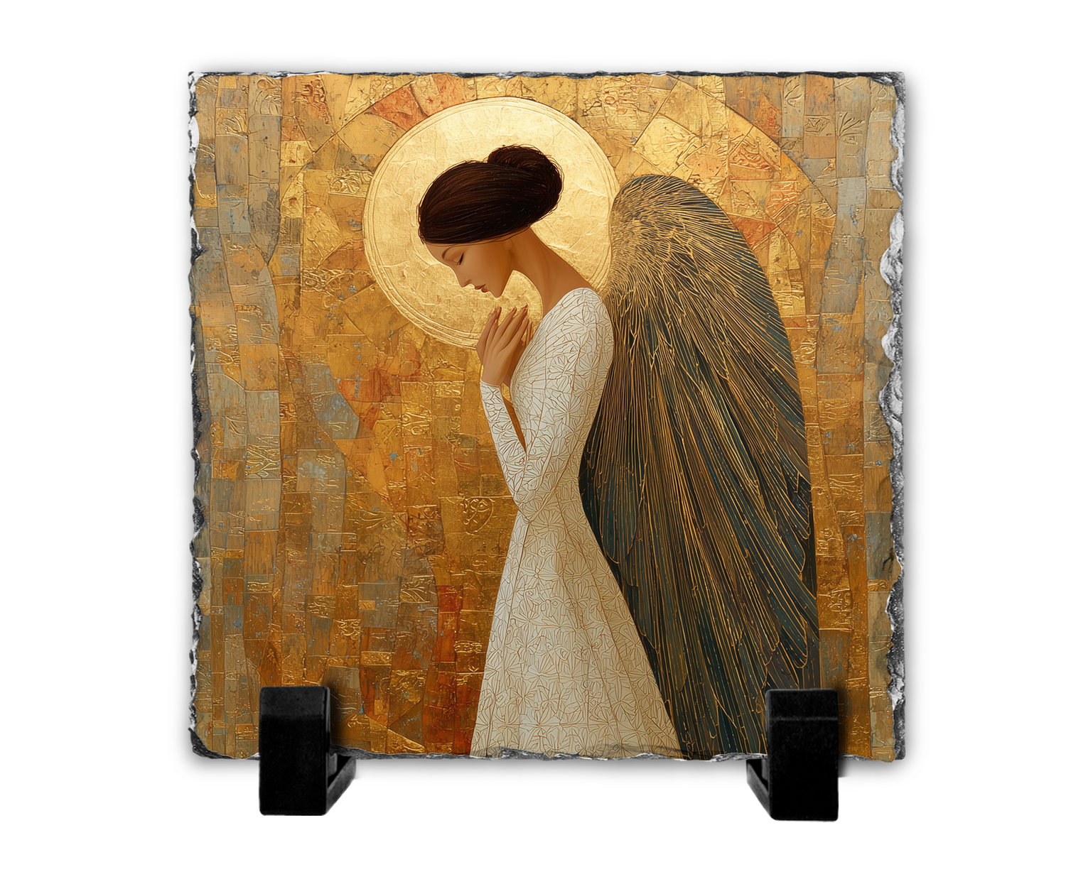 Επιτραπέζιος Πίνακας Πέτρινος 20x20 - Σχέδιο Άγγελος - Ο Ψίθυρος της Προσευχής