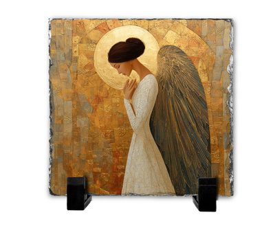 Επιτραπέζιος Πίνακας Πέτρινος 20x20 - Σχέδιο Άγγελος - Ο Ψίθυρος της Προσευχής