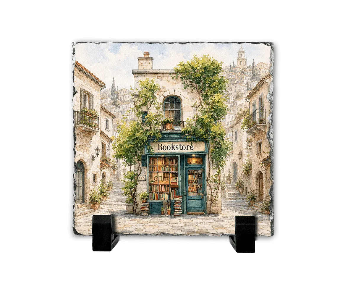 Το Βιβλιοπωλείο της Πλατείας — Mediterranean Watercolor Art