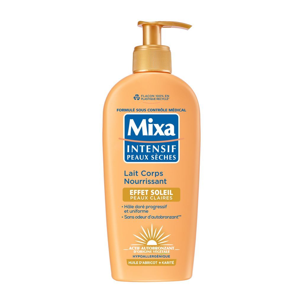 MIXA Intensif Lait corps nourrissant à l&#39;huile d&#39;abricot et karité effet soleil peaux claires 250ml