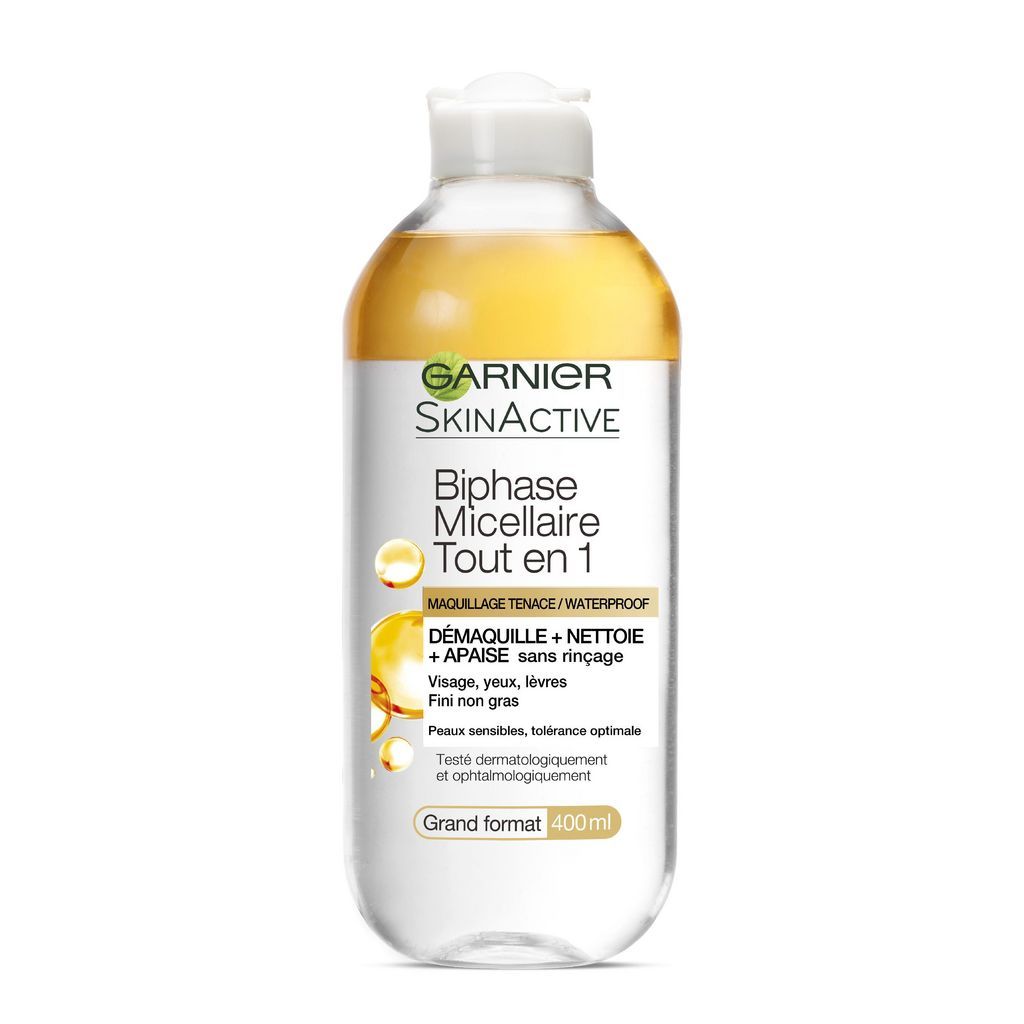 GARNIER SkinActive biphase micellaire tout en 1 maquillages tenaces et waterproof peaux sensibles 400ml
