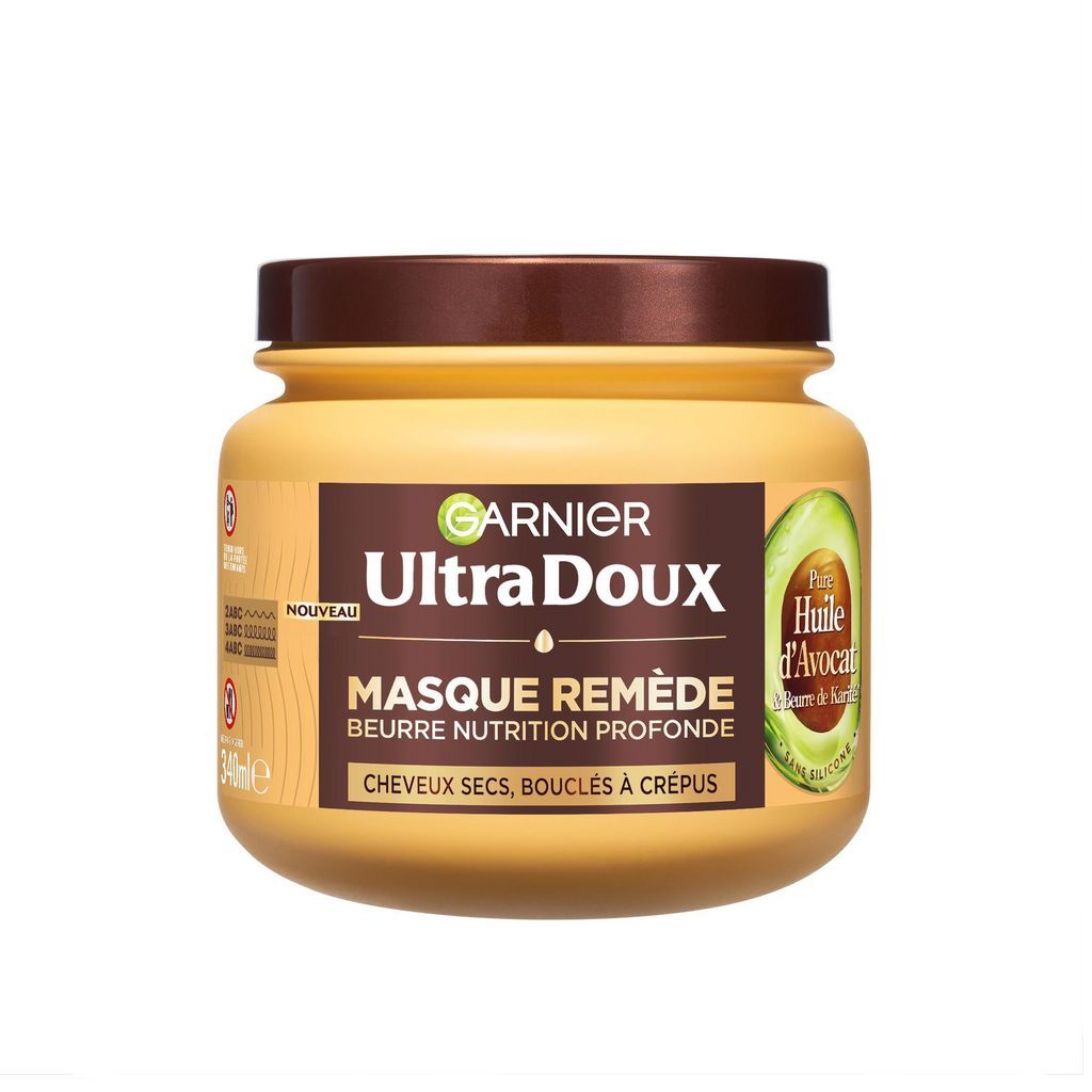 GARNIER ULTRA DOUX Masques cheveux bouclés frisés remède nutrition intense huile d&#39;avocat 340ml