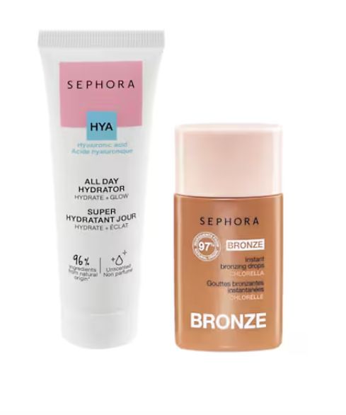 SEPHORA COLLECTION Duo teint hâlé  Super Hydratant Jour Crème hydratante visage à l’acide hyaluronique 50 ml  Instant Bronzing Drops Gouttes Bronzantes 30 ml