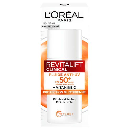 Revitalift Clinical Vitamine C Fluide FPS 50+ Fluide Anti-UV FPS 50+, Taches, Rides, Teint - Vitamine C + Vitamine E + Acide Hyaluronique