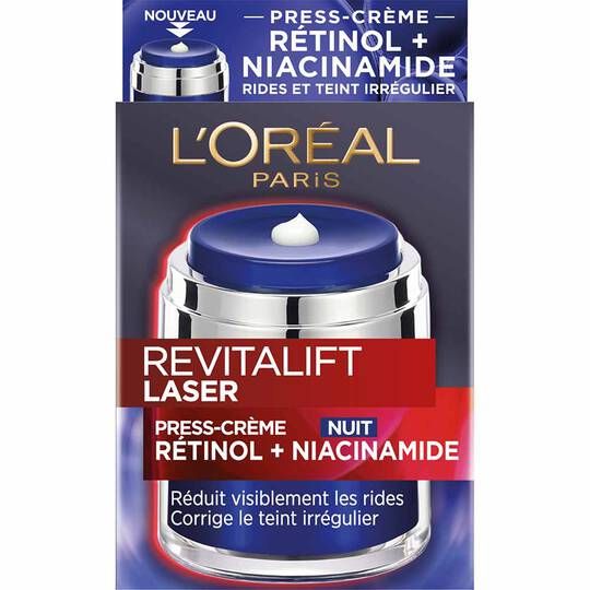 Revitalift Laser Press-Crème Nuit anti-âge visage et cou au Rétinol et à la Niacinamide