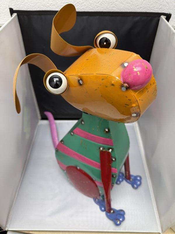 Metal Dog Statue - Orange Head