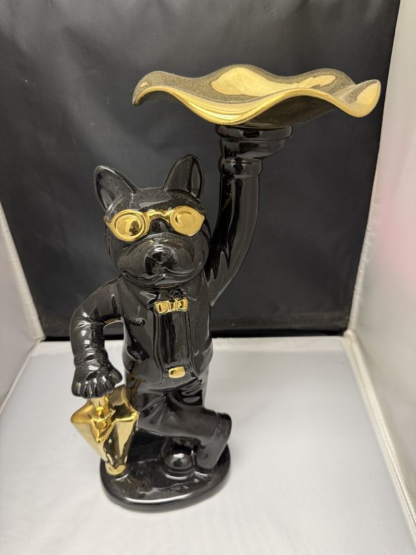 Patrici Ceramic Bulldog Decorative Sculpture with Gold Accents