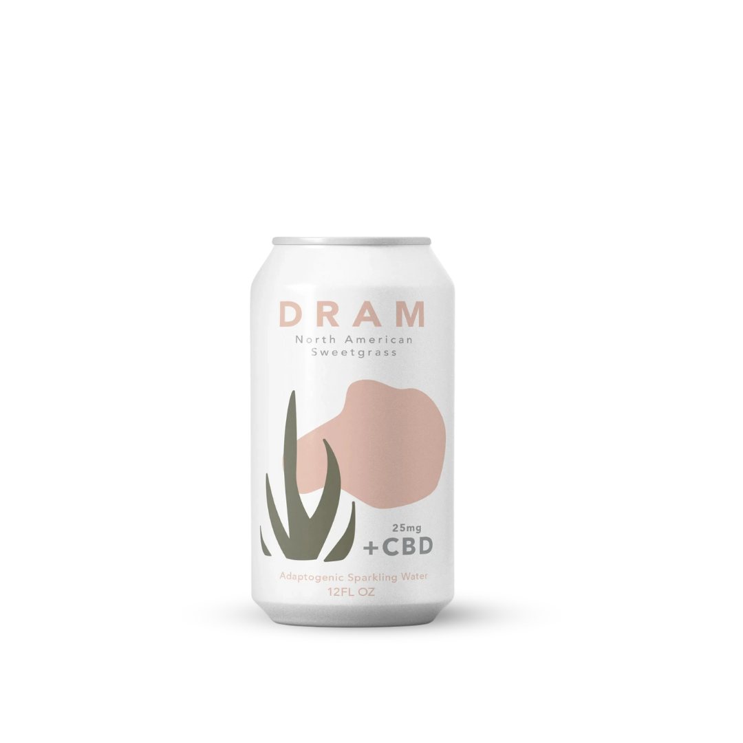 DRAM Sweetgrass Adaptogenic CBD Sparkling Water, Unit: 4 pack